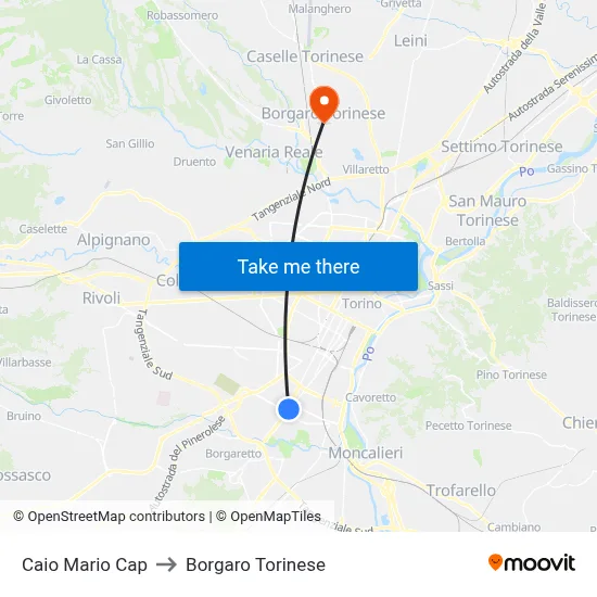 Caio Mario Terminal to Borgaro Torinese map