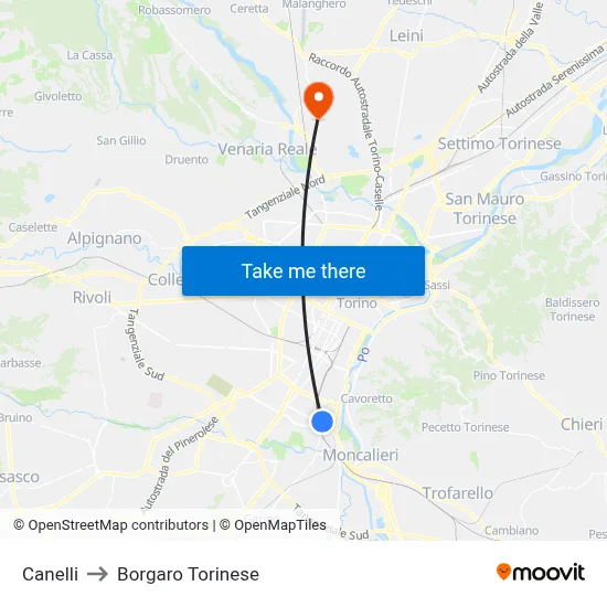Canelli to Borgaro Torinese map