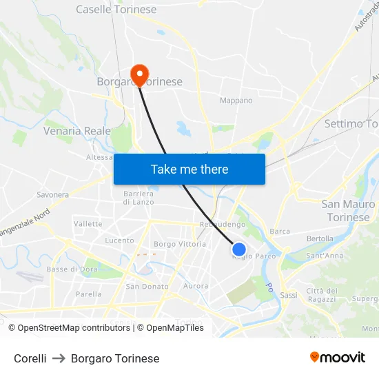 Corelli to Borgaro Torinese map