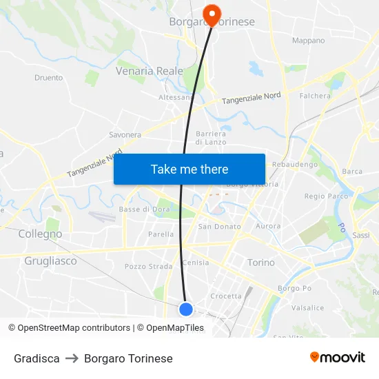 Gradisca to Borgaro Torinese map