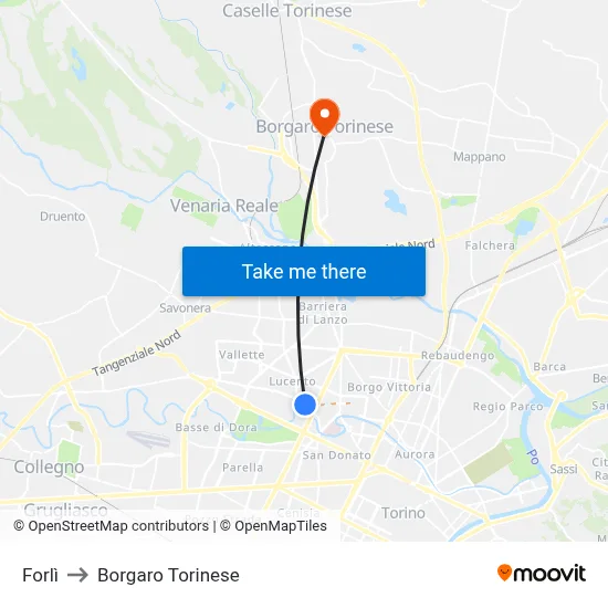 Forlì to Borgaro Torinese map