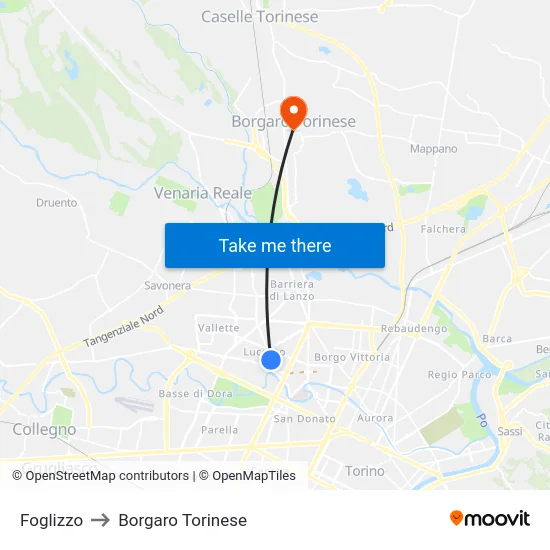 Foglizzo to Borgaro Torinese map