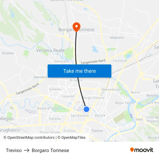 Treviso to Borgaro Torinese map