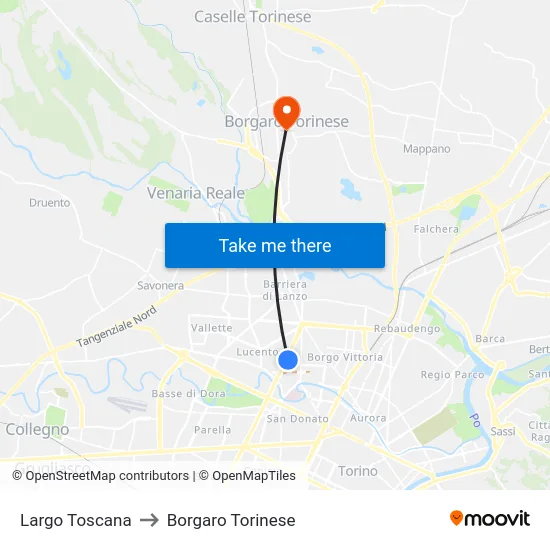 Largo Toscana to Borgaro Torinese map