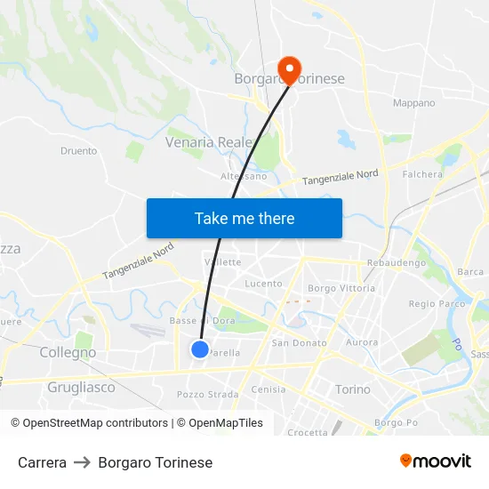 Carrera to Borgaro Torinese map
