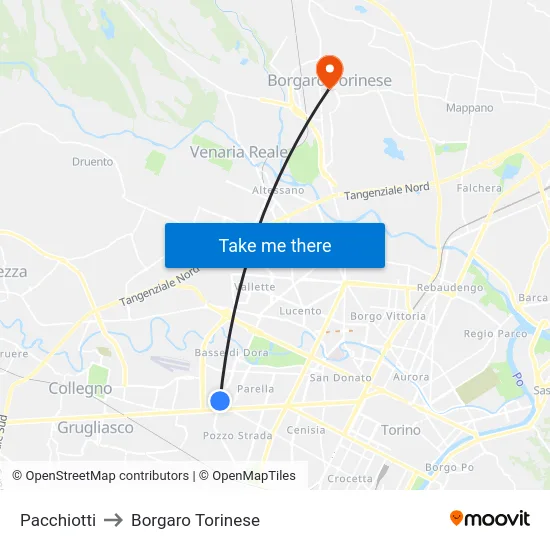 Pacchiotti to Borgaro Torinese map