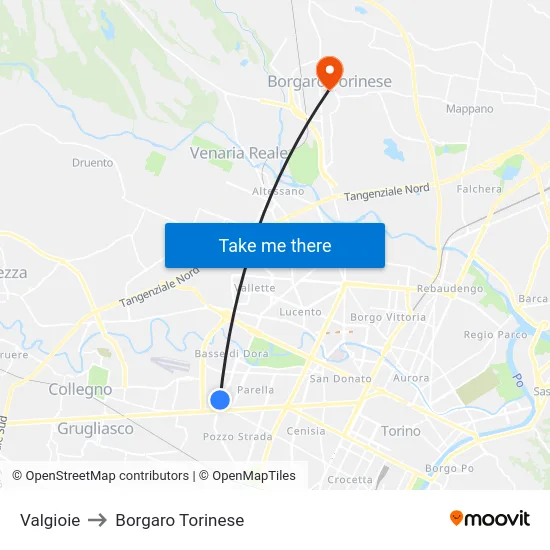 Valgioie to Borgaro Torinese map