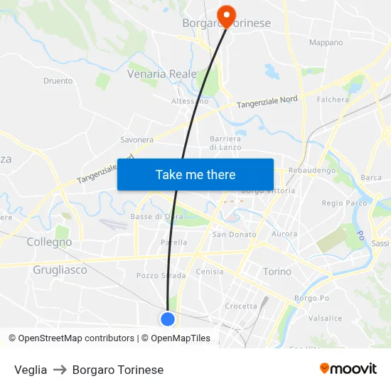 Veglia to Borgaro Torinese map
