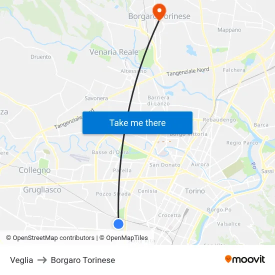 Veglia to Borgaro Torinese map