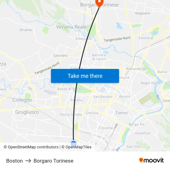 Boston to Borgaro Torinese map