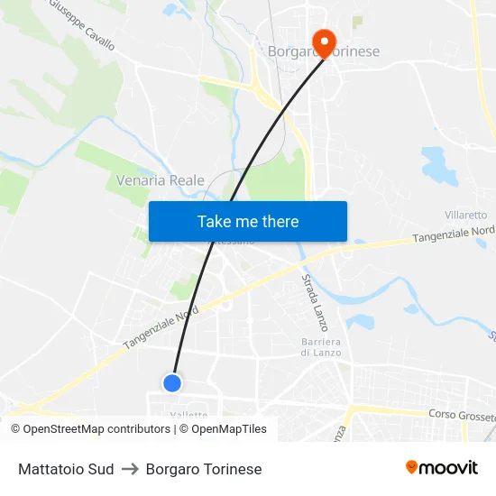South Slaughterhouse to Borgaro Torinese map
