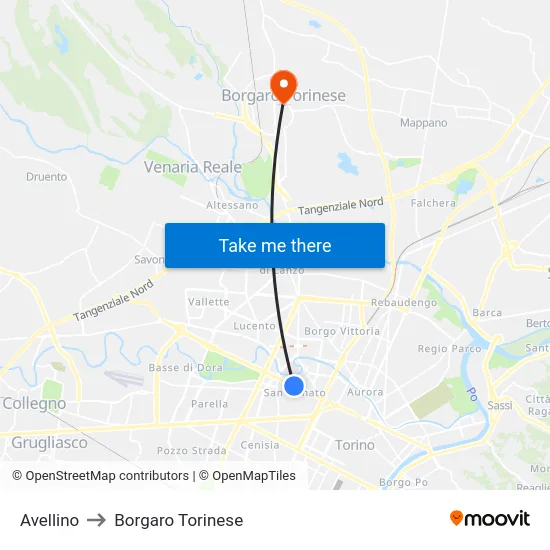 Avellino to Borgaro Torinese map