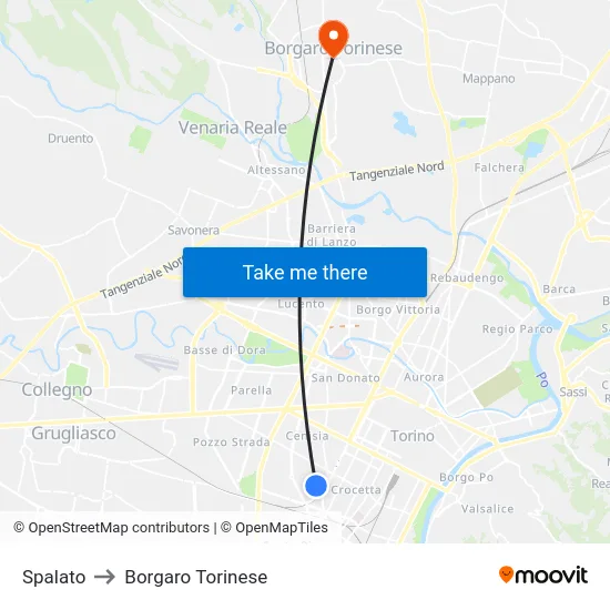 Spalato to Borgaro Torinese map