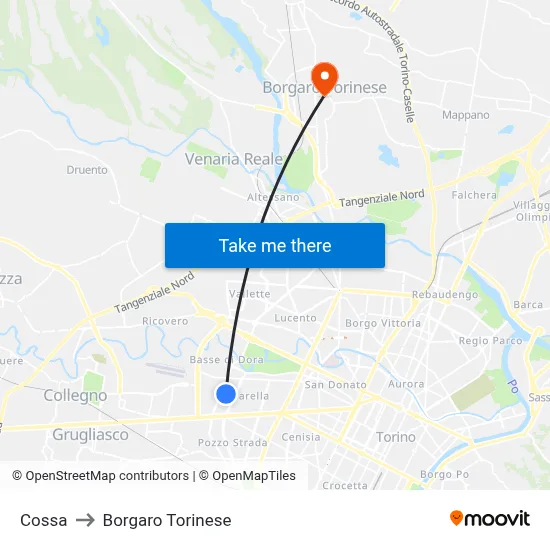 Cossa to Borgaro Torinese map