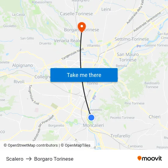 Scalero to Borgaro Torinese map