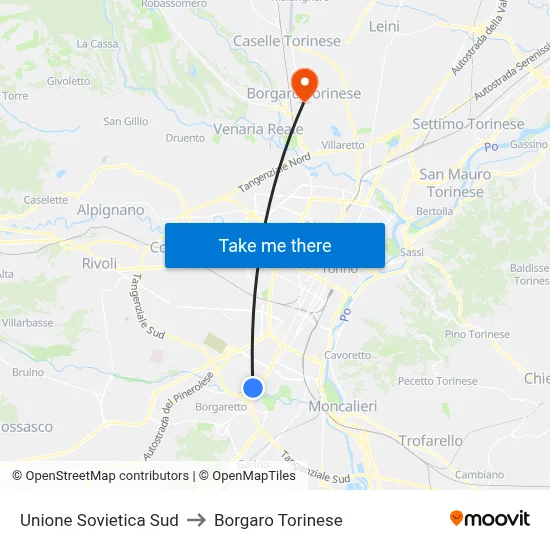 Soviet Union South to Borgaro Torinese map