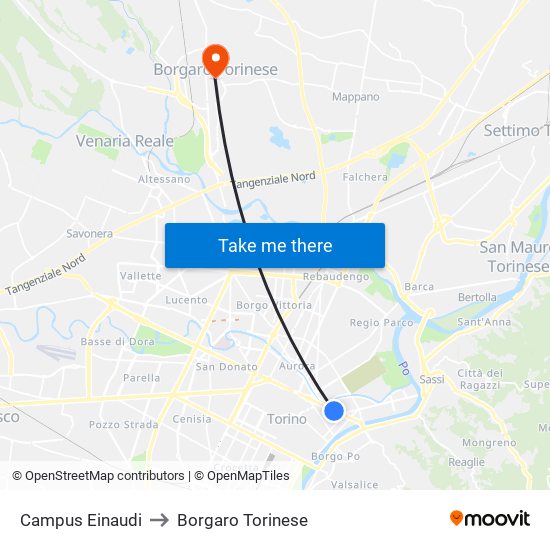 Campus Einaudi to Borgaro Torinese map