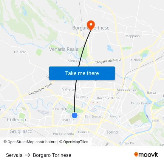 Servais to Borgaro Torinese map