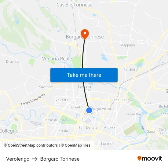 Verolengo to Borgaro Torinese map
