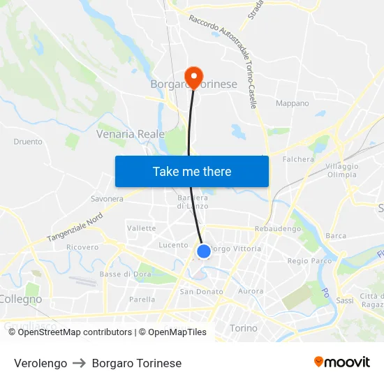Verolengo to Borgaro Torinese map