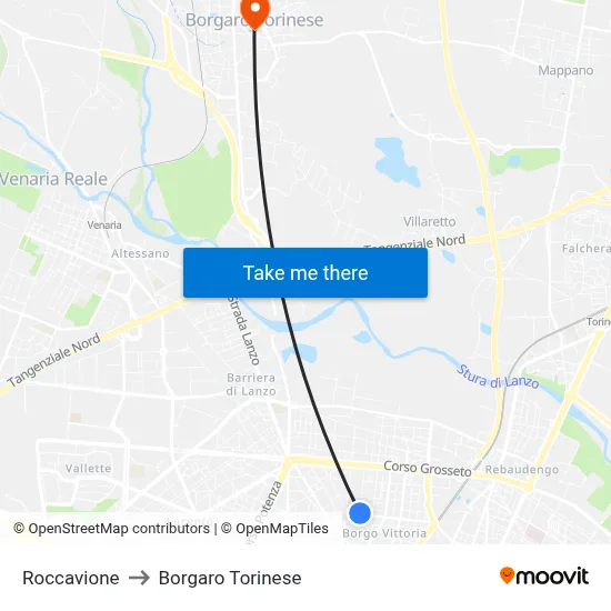 Roccavione to Borgaro Torinese map