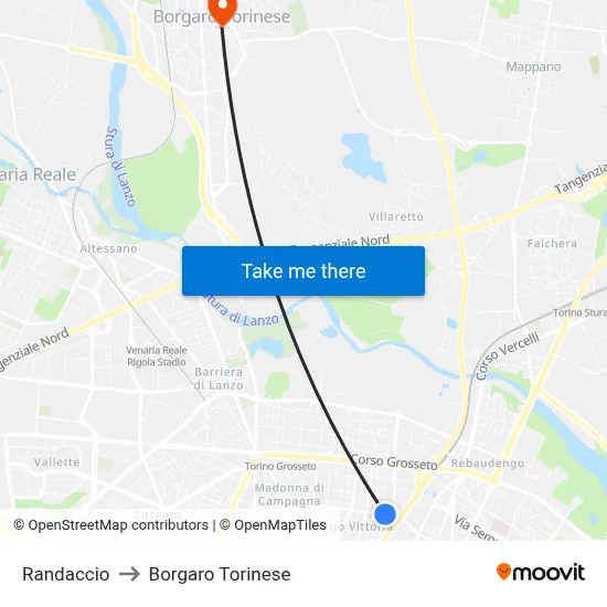 Randaccio to Borgaro Torinese map