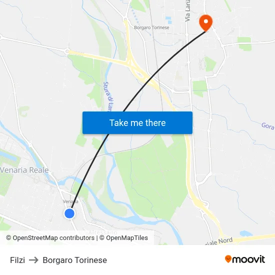 Filzi to Borgaro Torinese map