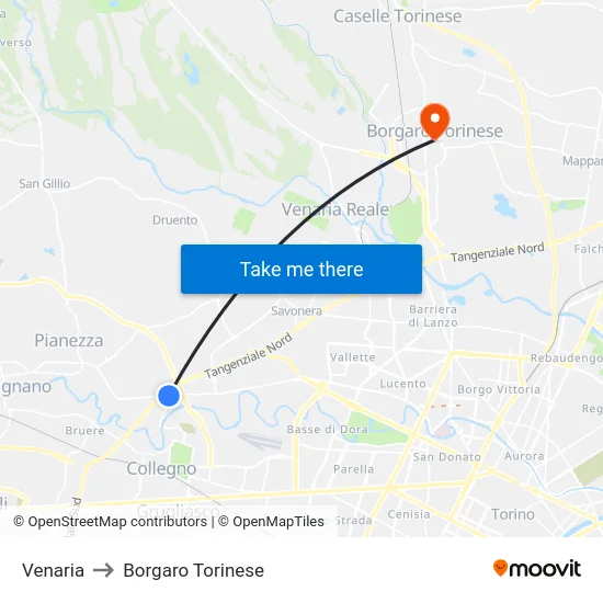 Venaria to Borgaro Torinese map