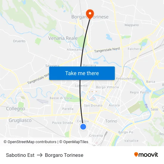 Sabotino Est to Borgaro Torinese map