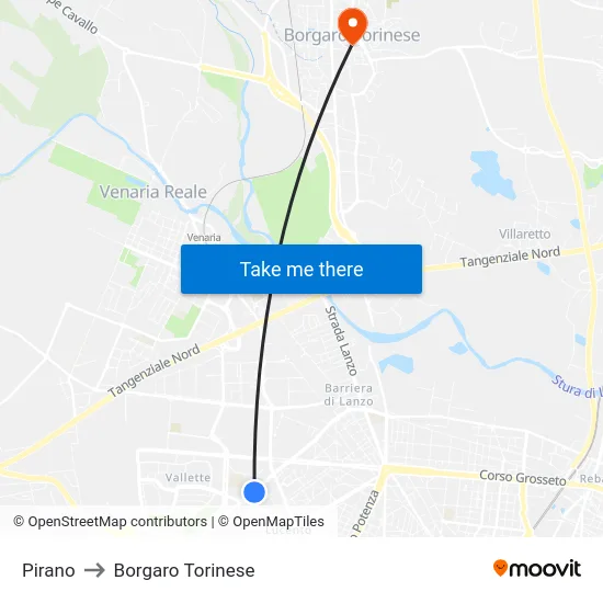 Pirano to Borgaro Torinese map