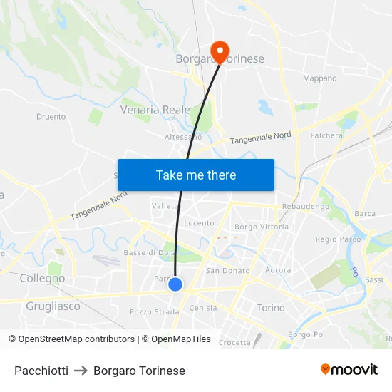 Pacchiotti to Borgaro Torinese map