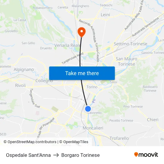 Sant'Anna Hospital to Borgaro Torinese map