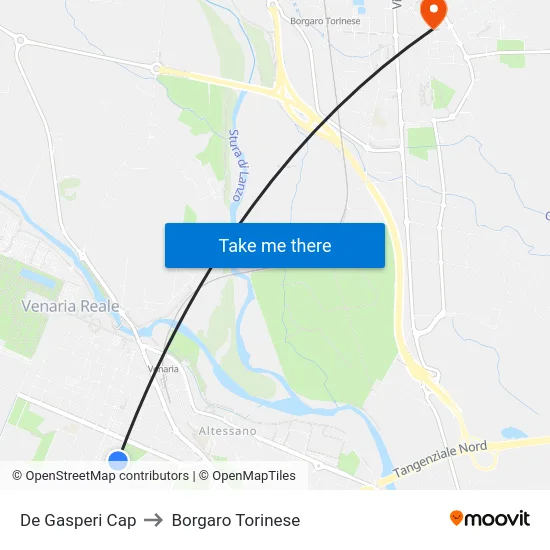 De Gasperi Terminal to Borgaro Torinese map