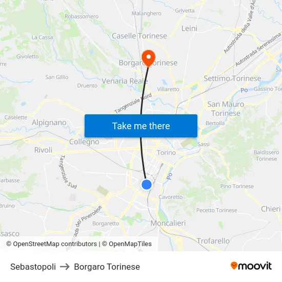 Sebastopoli to Borgaro Torinese map