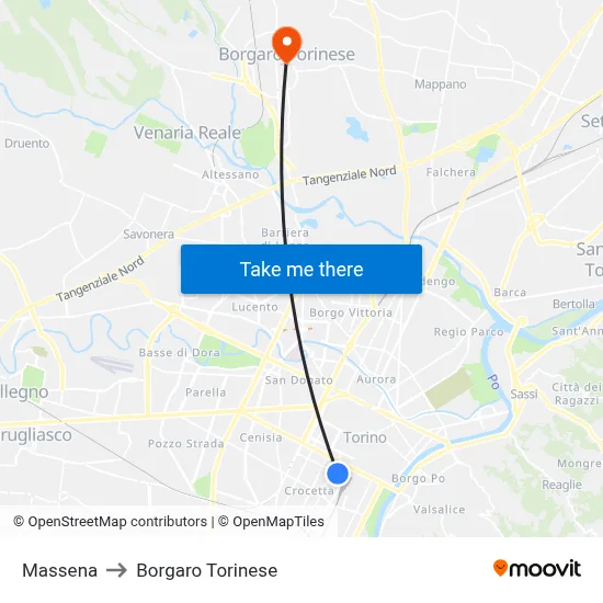 Massena to Borgaro Torinese map