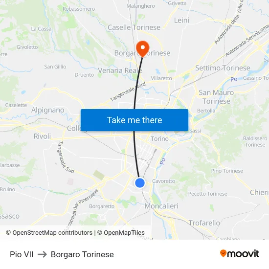 Pio VII to Borgaro Torinese map
