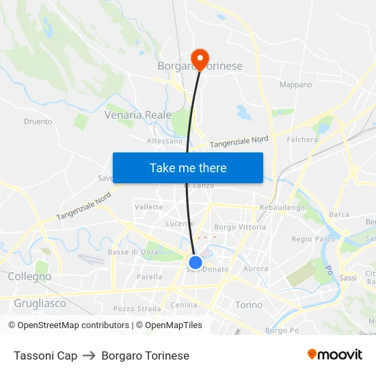 Tassoni Terminal to Borgaro Torinese map