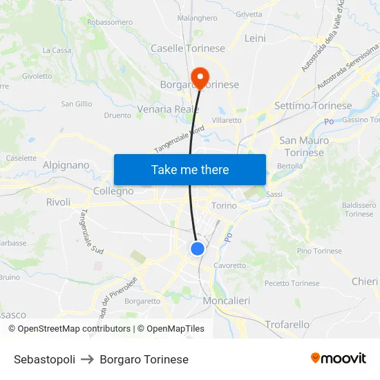Sebastopoli to Borgaro Torinese map