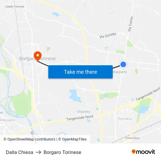 Dalla Chiesa to Borgaro Torinese map