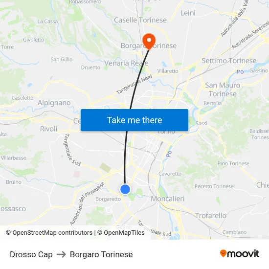 Drosso Terminal to Borgaro Torinese map