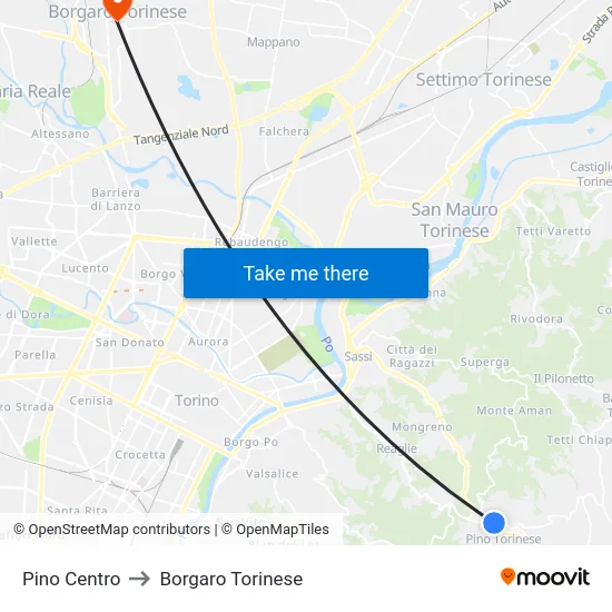 Pino Center to Borgaro Torinese map