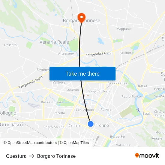 Police Headquarters to Borgaro Torinese map