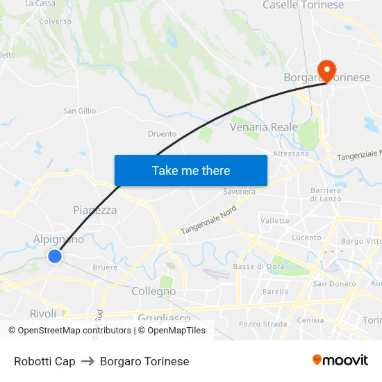 Robotti Terminal to Borgaro Torinese map