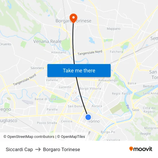 Siccardi Terminal to Borgaro Torinese map