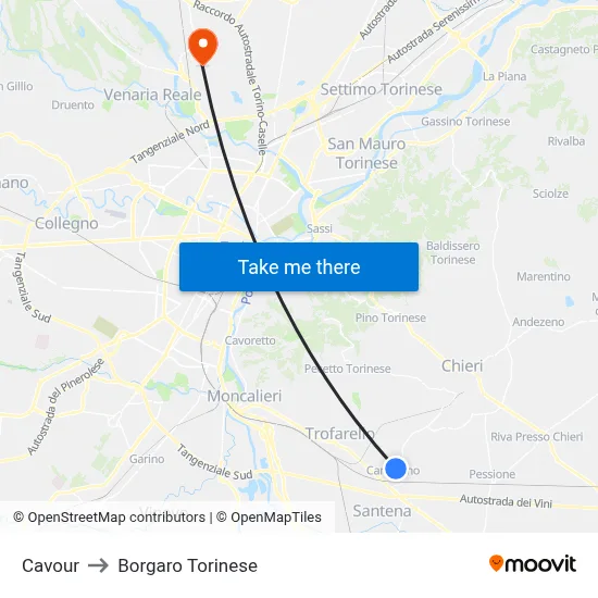 Cavour to Borgaro Torinese map