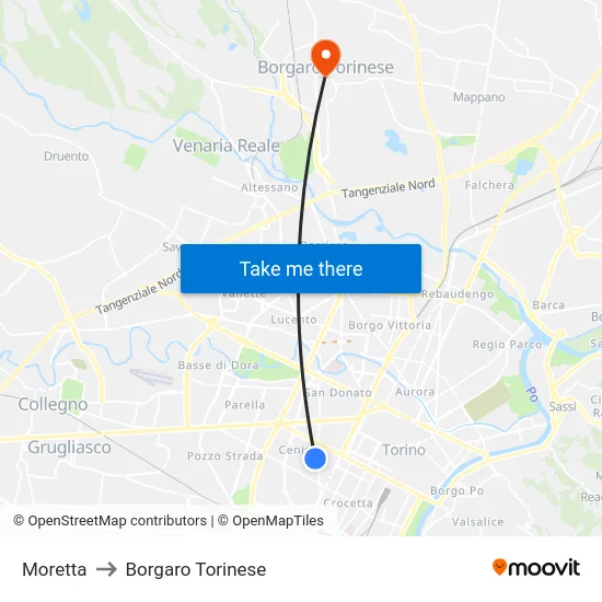Moretta to Borgaro Torinese map