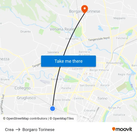 Crea to Borgaro Torinese map