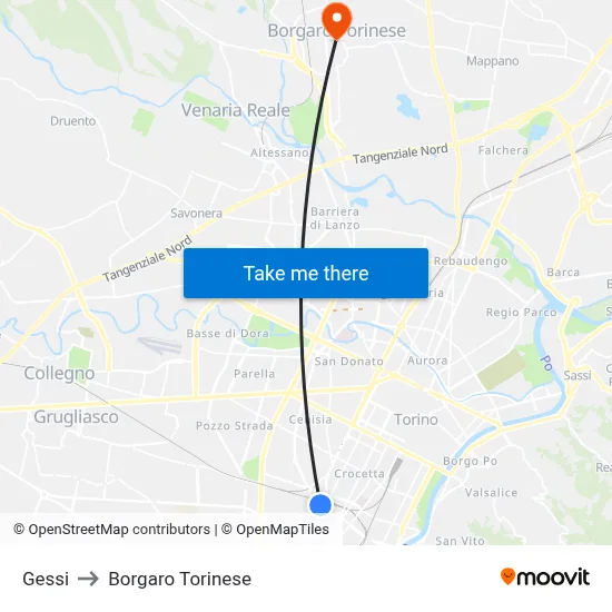 Gessi to Borgaro Torinese map