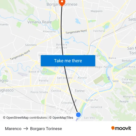 Marenco to Borgaro Torinese map