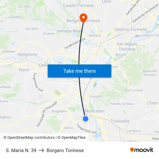 Santa Maria No. 39 to Borgaro Torinese map